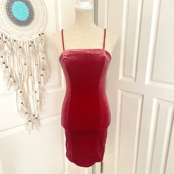 Forever 21 | Pink Velvet Suede Spaghetti Strap Bodycon Midi Dress | Size S - Picture 1 of 7